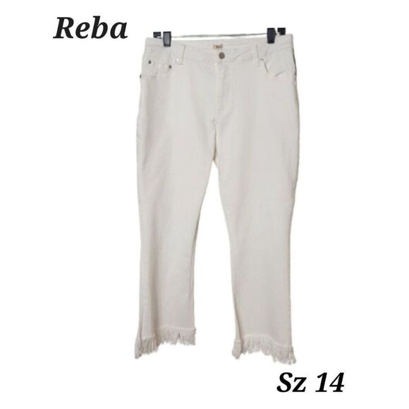White Reba Lupita High Rise Crop Skinny Jeans With Fringe Hem Size 14 NWT - Picture 1 of 8